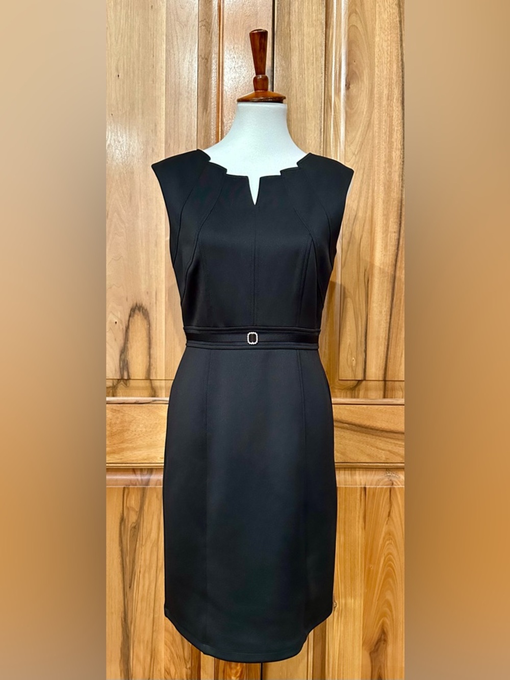 Ellen Tracy Art-Deco-Inspired Black Sheath Dress/Crystal Accent, EUC, 4